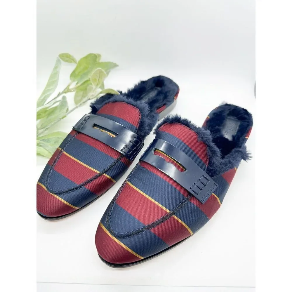J. Crew Shoes Faux Fur Academy Penny Loafer Mule Stripe preppy old money